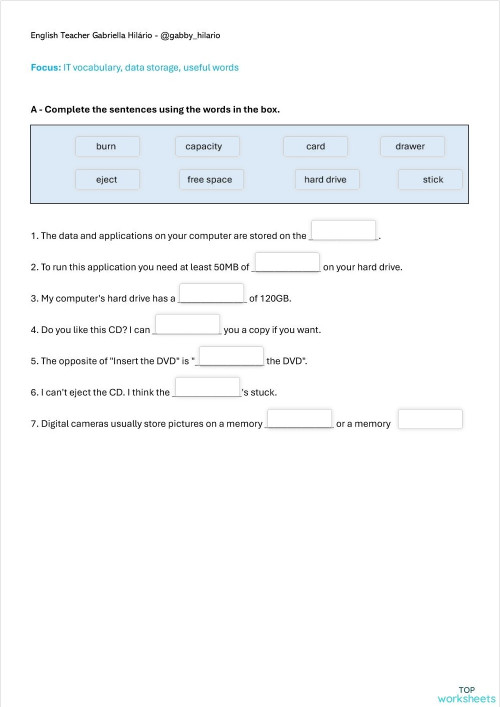 Vocabulary 1.1 - Data storage. Interactive worksheet | TopWorksheets