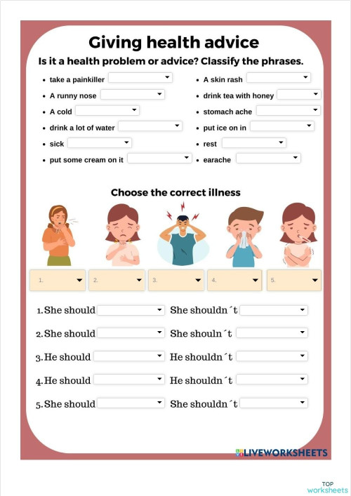 Health Problems and Advices. Interactive worksheet | TopWorksheets