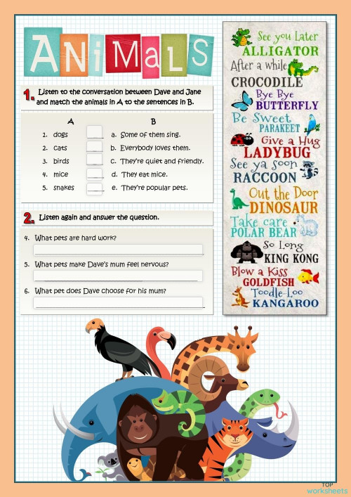 Pets Listening Interactive Worksheet Topworksheets