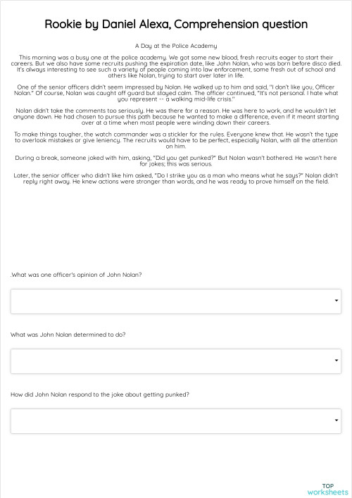 Rookie by Pepa Skalický, T/F excercise. Interactive worksheet