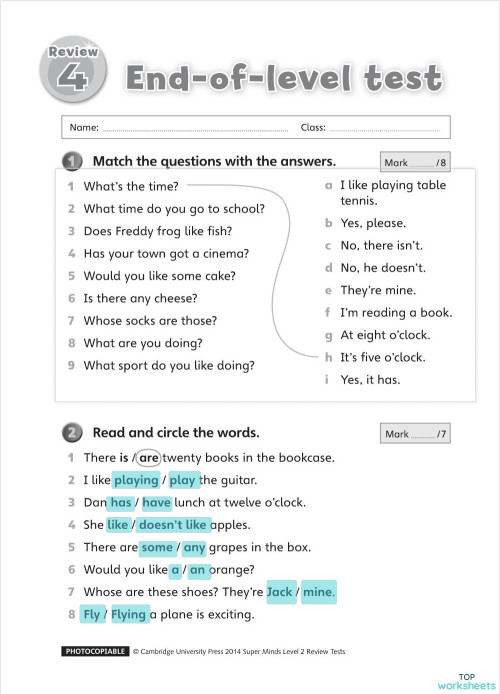 J2 End of level test. Interactive worksheet | TopWorksheets