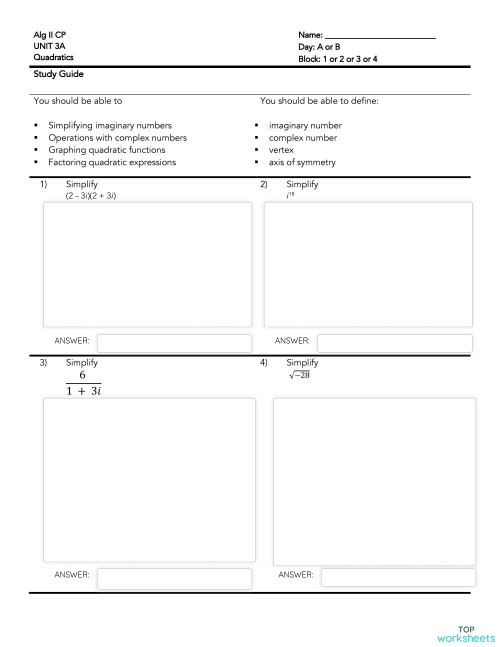 UNIT 3A Study Guide. Interactive worksheet TopWorksheets