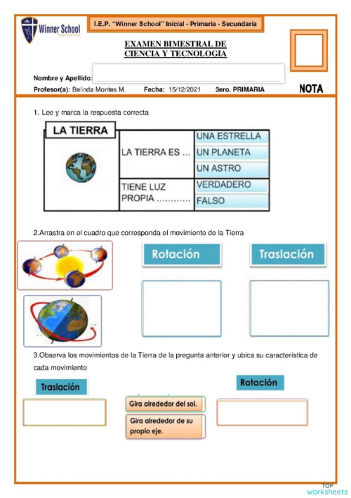 Examen bimestral ciencia. Ficha interactiva | TopWorksheets