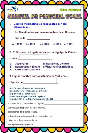 EXAMEN MENSUAL DE PERSONAL SOCIAL 6TO GRADO. Ficha interactiva ...