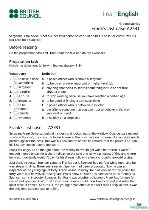 Franks last case. Interactive worksheet TopWorksheets