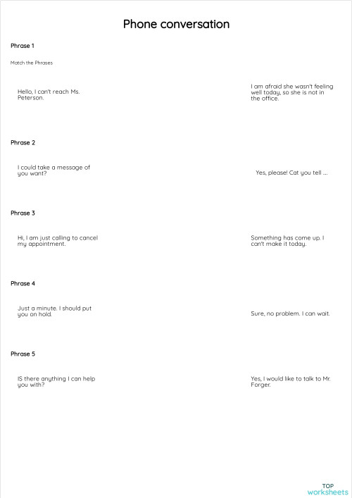 Phone conversation. Interactive worksheet | TopWorksheets