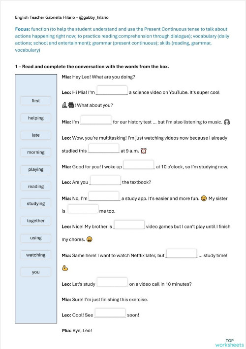 Grammar - Present Continuous - Kids. Interactive worksheet | TopWorksheets
