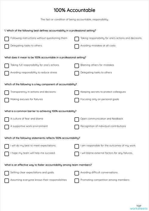 100% Accountable. Interactive worksheet | TopWorksheets