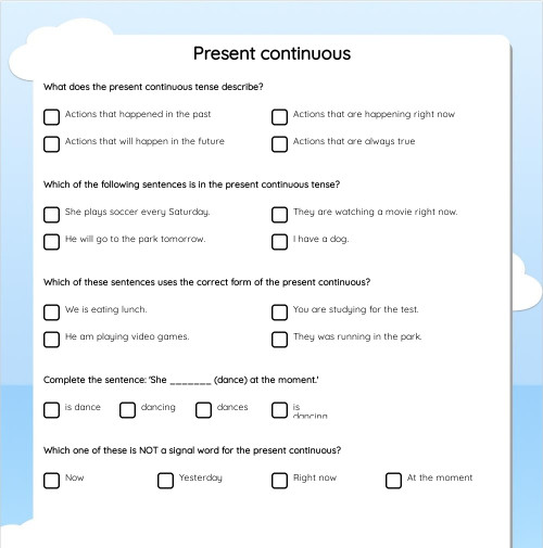 Present continuous. Interactive worksheet | TopWorksheets