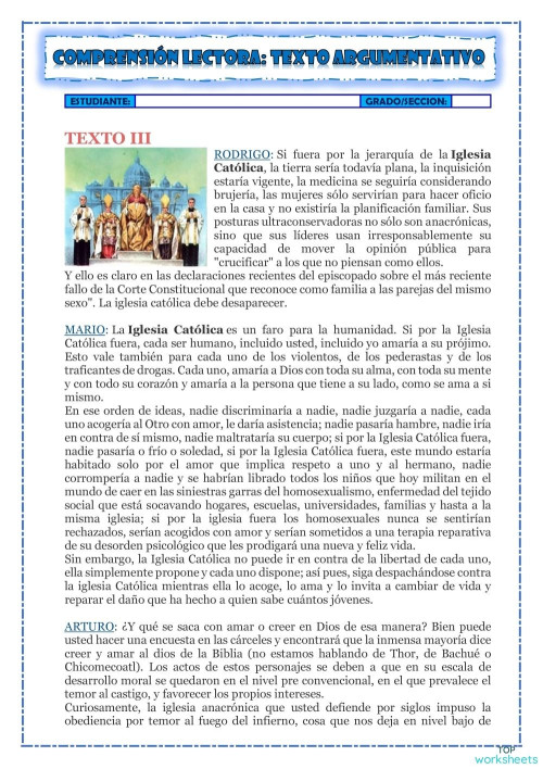 TEXTO ARGUMENTATIVO 6. Ficha interactiva | TopWorksheets