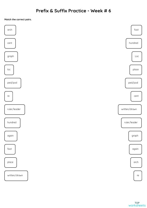 Prefix & Suffix Practice - Week # 6. Interactive worksheet | TopWorksheets
