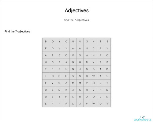 Adjectives Interactive Worksheet Topworksheets