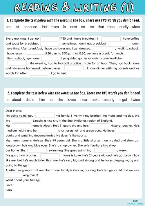 READING AND WRITING (1). Interactive worksheet TopWorksheets