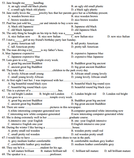 MODULE 7 : THE ORDER OF THE ADJECTIVE. Interactive worksheet ...