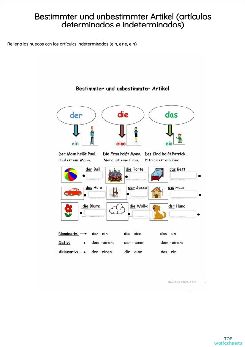 Bestimmter Und Unbestimmter Artikel Französisch übungen Klasse 6 Bestimmter und unbestimmter Artikel (artículos determinados e