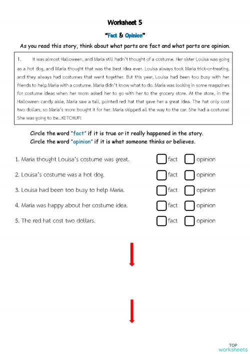 Worksheet 5: Fact & Opinion ใบงานเชิงโต้ตอบ | TopWorksheets