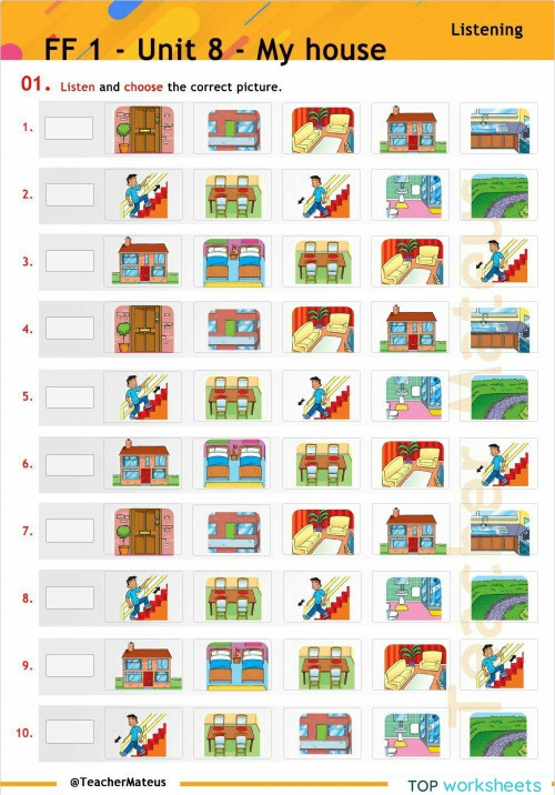 FF 1 Unit 08 My house Listening BASE. Interactive worksheet