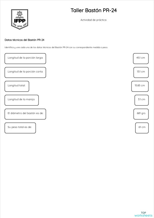 Taller Bastón PR-24. Ficha interactiva | TopWorksheets