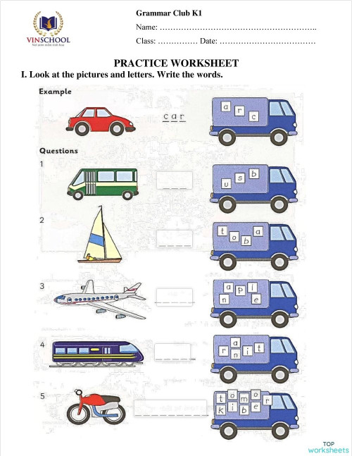 Grammar Club. HO. Vehicles. Interactive worksheet | TopWorksheets