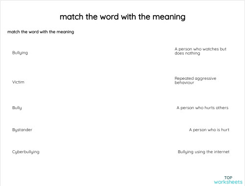 match the word with the meaning. Interactive worksheet | TopWorksheets