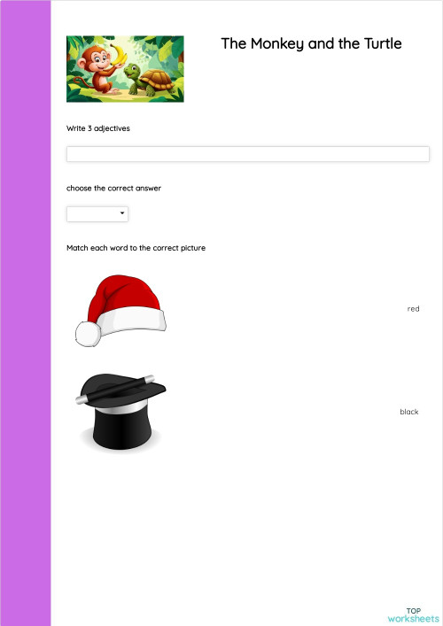 The Monkey and the Turtle. Interactive worksheet | TopWorksheets