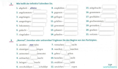 Partizip Perfekt 26. Interaktives Arbeitsblatt TopWorksheets