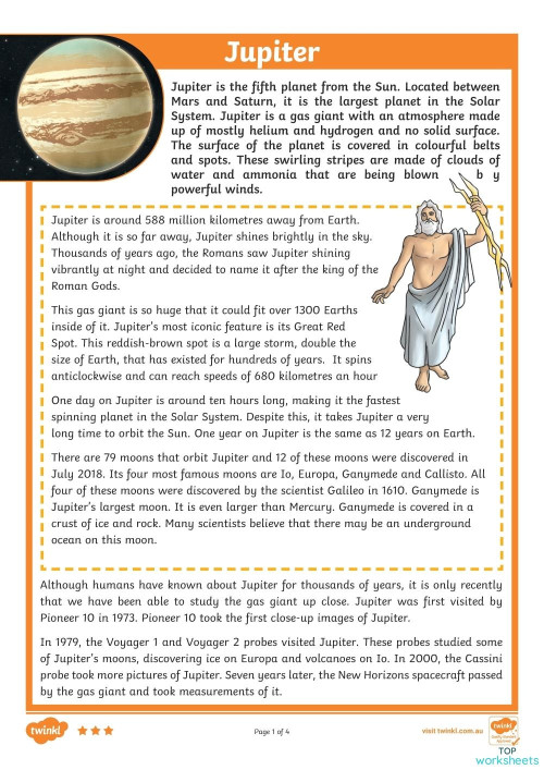 Jupiter Worksheet. Interactive worksheet TopWorksheets