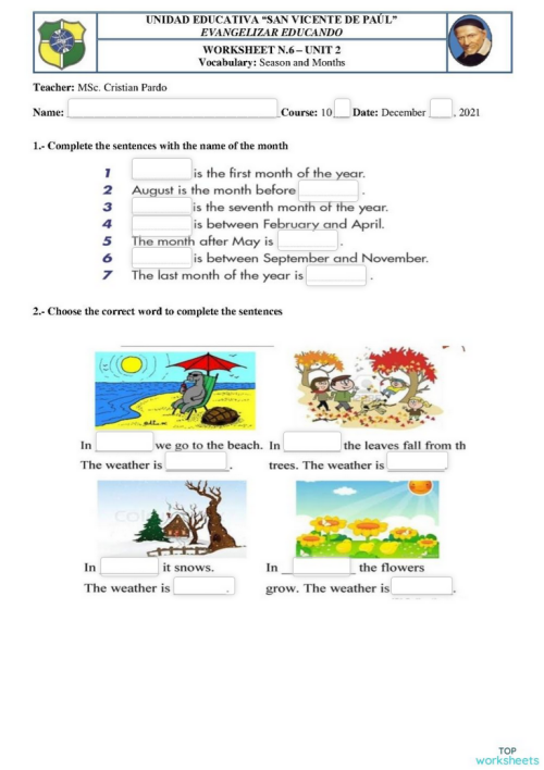 10A: Worsheet: Seasons and months. Interactive worksheet | TopWorksheets