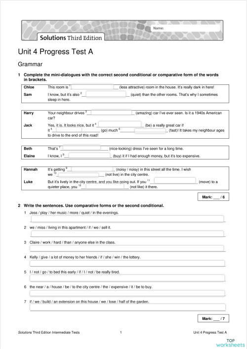 Solutions Intermediate Unit 4. Interactive worksheet | TopWorksheets