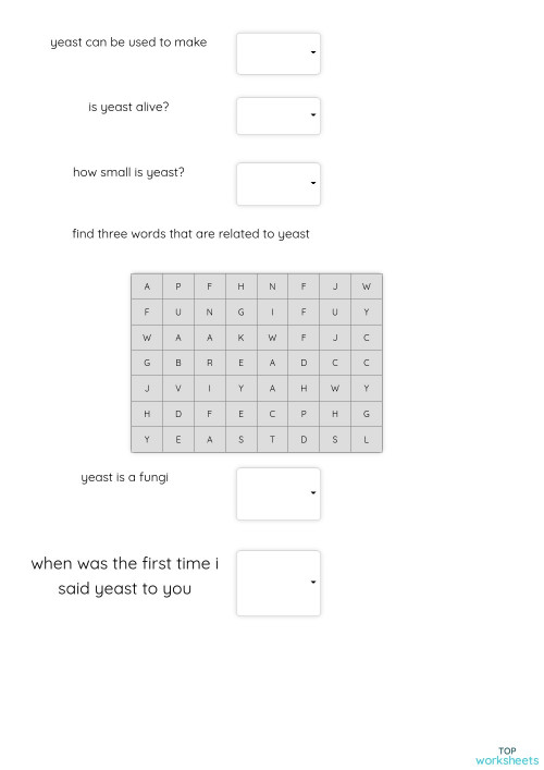 yeast test. Interactive worksheet TopWorksheets