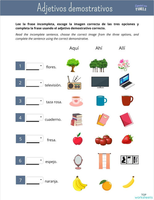 Adjetivos demostrativos: fichas interactivas y ejercicios online ...