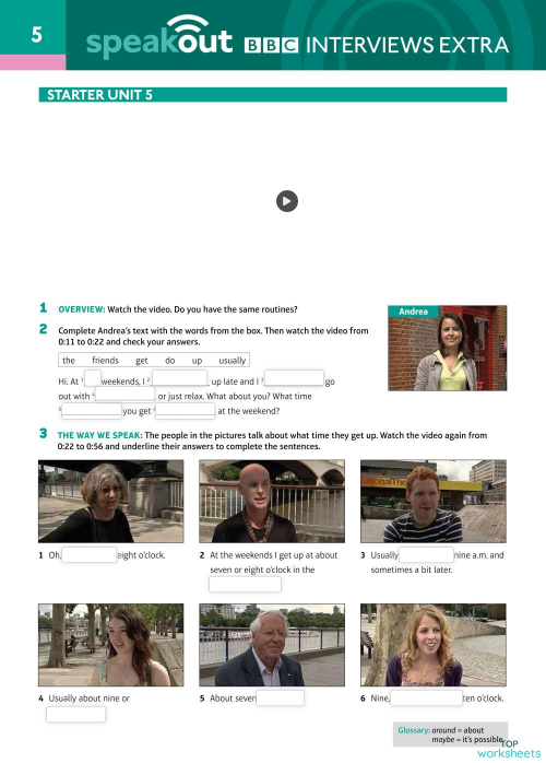 STARTERS INTERVIEW 5 ROUTINES. Interactive worksheet TopWorksheets