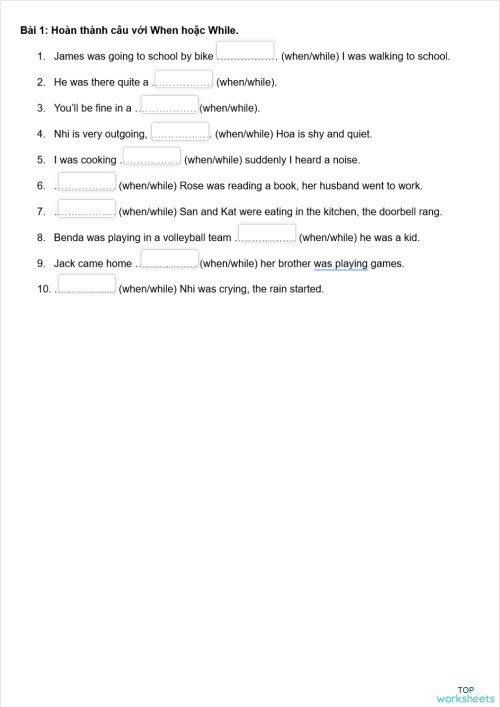 When - while. Bài tập tương tác | TopWorksheets
