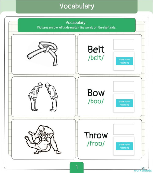 Judo Vocabulary 1. Interactive worksheet | TopWorksheets