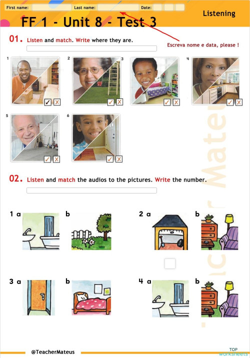 FF 1 - Unit 08 - Test 3 - Listening. Interactive worksheet | TopWorksheets