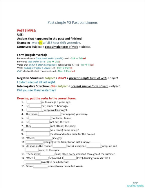 Past Simple and Past Continuous. Interactive worksheet | TopWorksheets