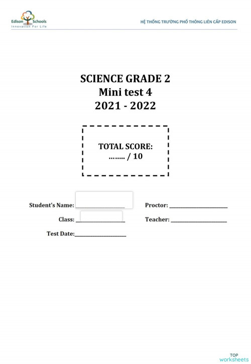 Science 2 - Mini test 4. Interactive worksheet | TopWorksheets
