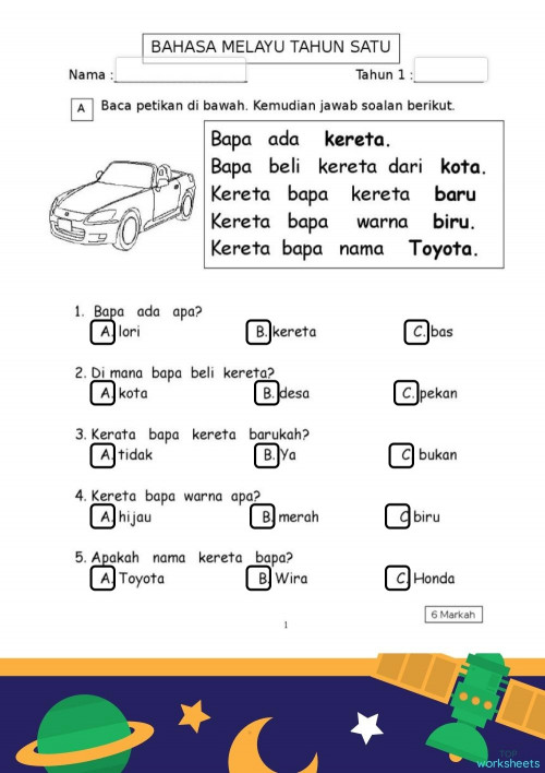Bahasa melayu. Interactive worksheet TopWorksheets
