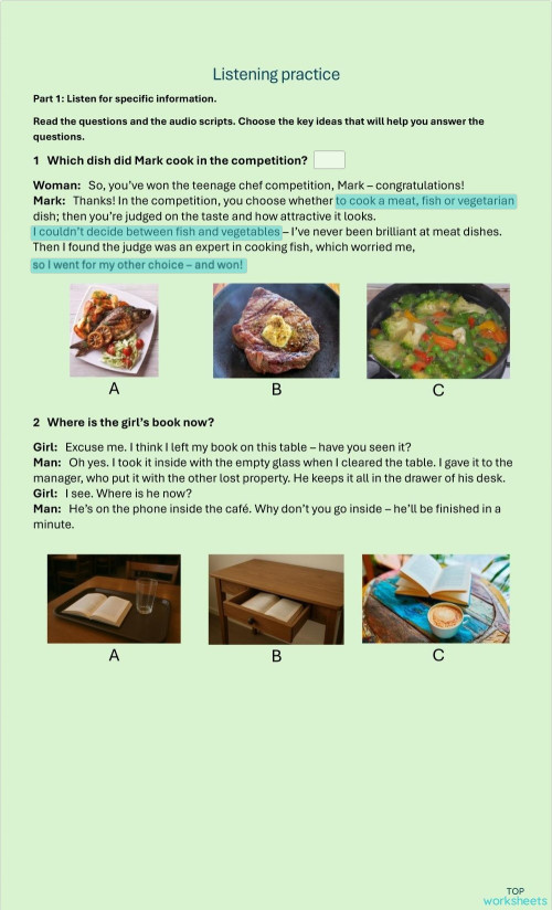 PET listening: interactive worksheets and online exercises | TopWorksheets