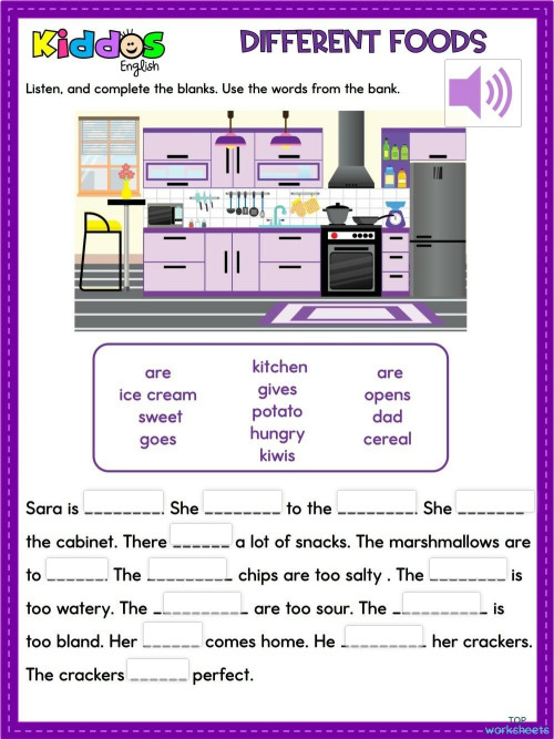 Different Foods (Listen, reading and write). Interactive worksheet ...