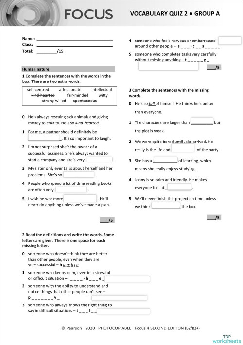 Focus 4 Unit 2 Vocabulary B2 Interactive Worksheet Topworksheets