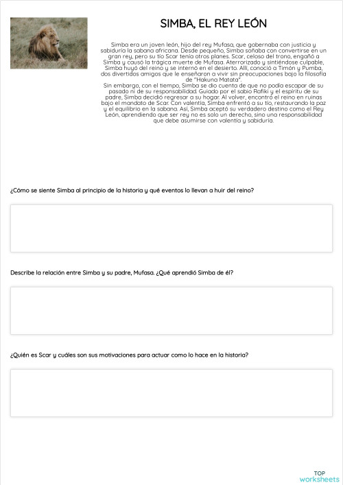 SIMBA, EL REY LEÓN. Ficha interactiva | TopWorksheets