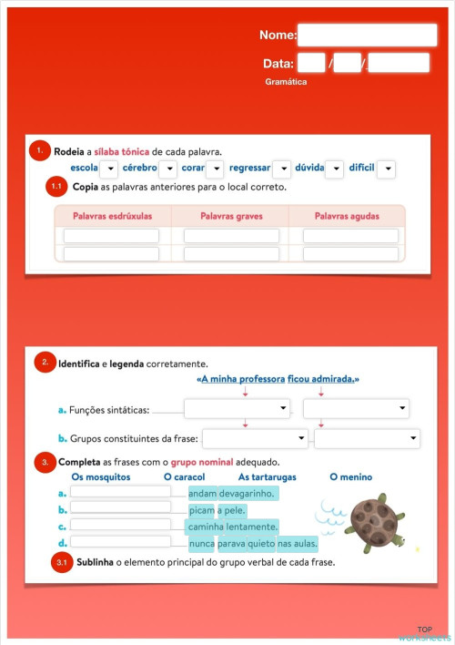 Gramática 1. Ficha interativa | TopWorksheets