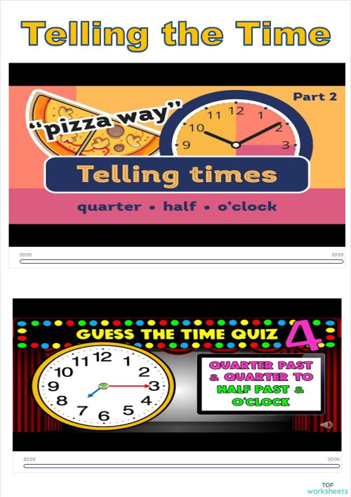 Telling the time revision videos. Interactive worksheet TopWorksheets