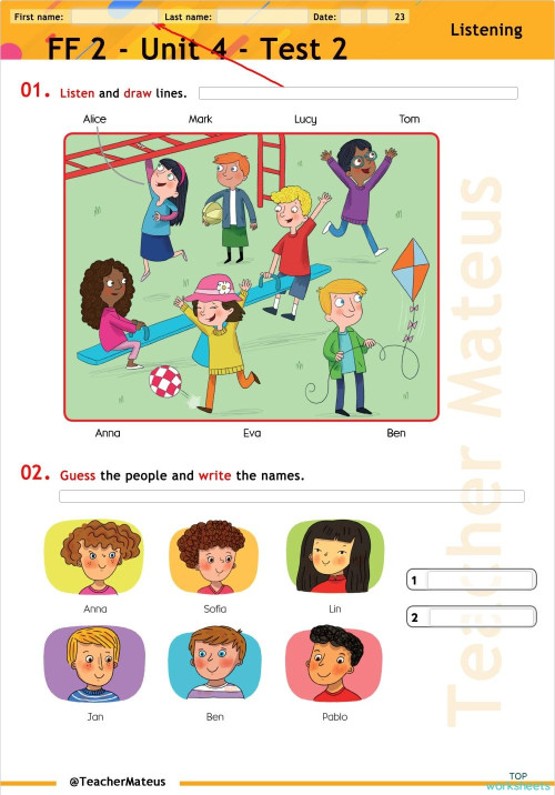 FF 2 - Unit 04 - Test 2 - Listening. Interactive worksheet | TopWorksheets