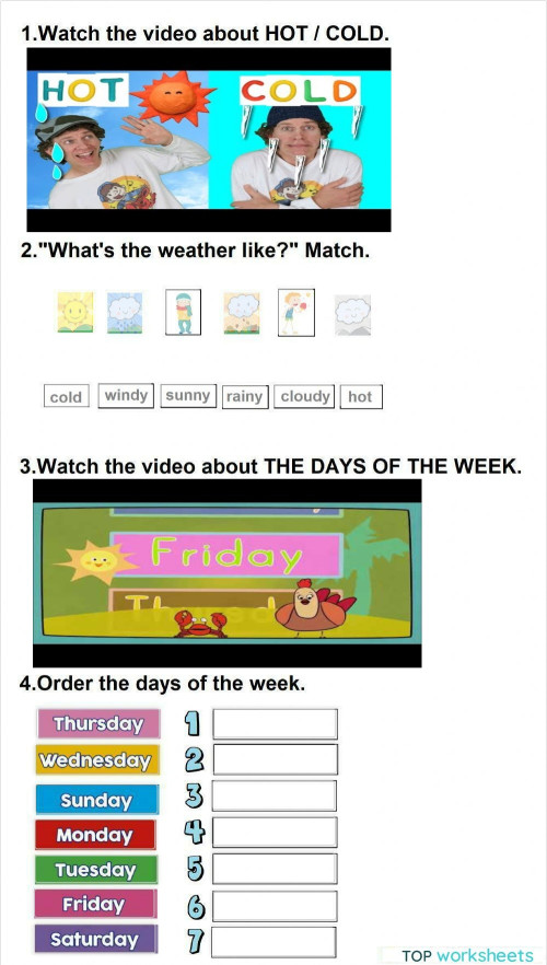 EN2-U0-Weather-days. Interactive worksheet | TopWorksheets