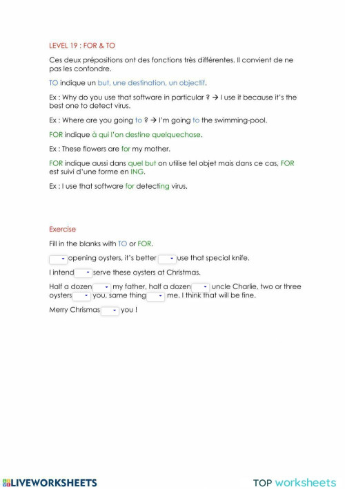 For & to. Interactive worksheet | TopWorksheets