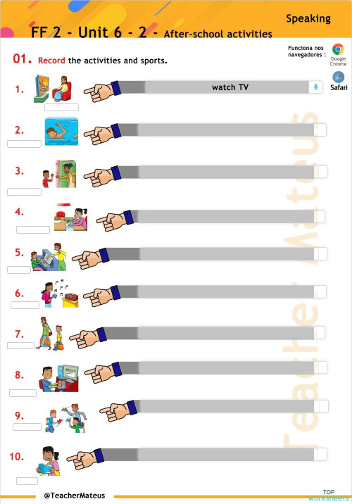 FF 2 - Unit 06 - 2 - After-school activities - Speaking. Interactive ...