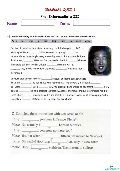 GRAMMAR QUIZ 1_preintermediate III. Interactive worksheet | TopWorksheets