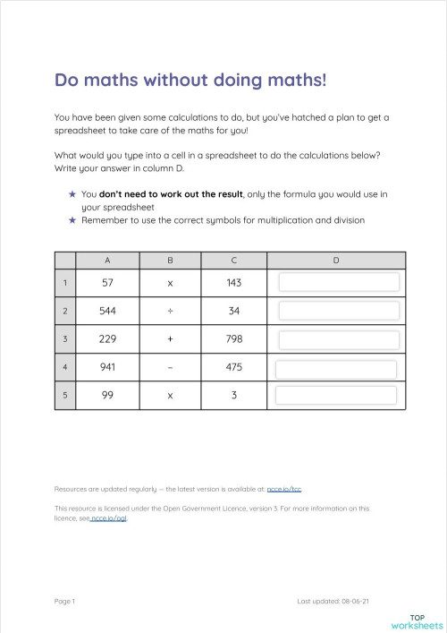 Do maths without doing maths. Interactive worksheet | TopWorksheets